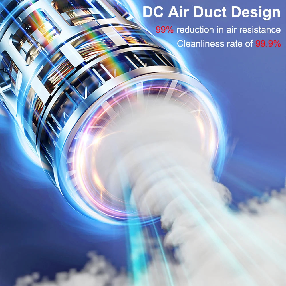 C air duct design with air resistance reduction and cleanliness rate text on a blue background