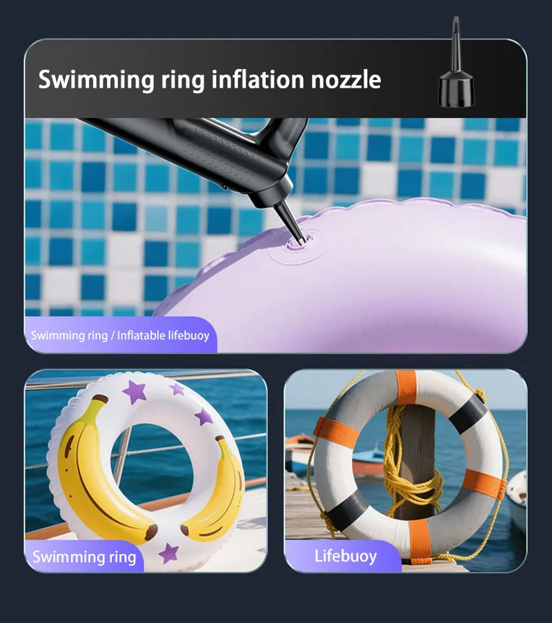 Swimming ring inflation nozzle with images of inflatable rings and lifebuoys