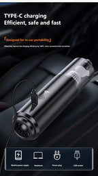 Portable power bank with Type-C charging cable on a dark background