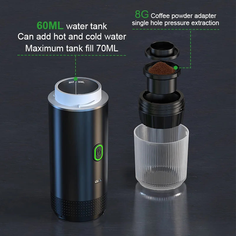 DENOKIN 3-in-1 Portable Espresso Coffee Machine — Capsule, Pod & Ground Coffee | Travel,- Camping & Home