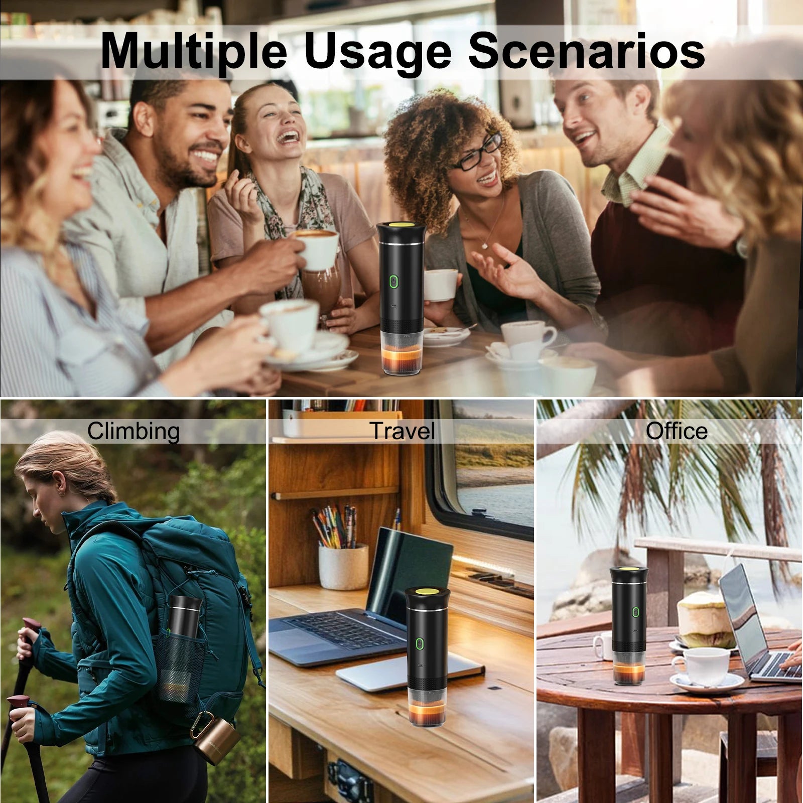 DENOKIN 3-in-1 Portable Espresso Coffee Machine — Capsule, Pod & Ground Coffee | Travel,- Camping & Home