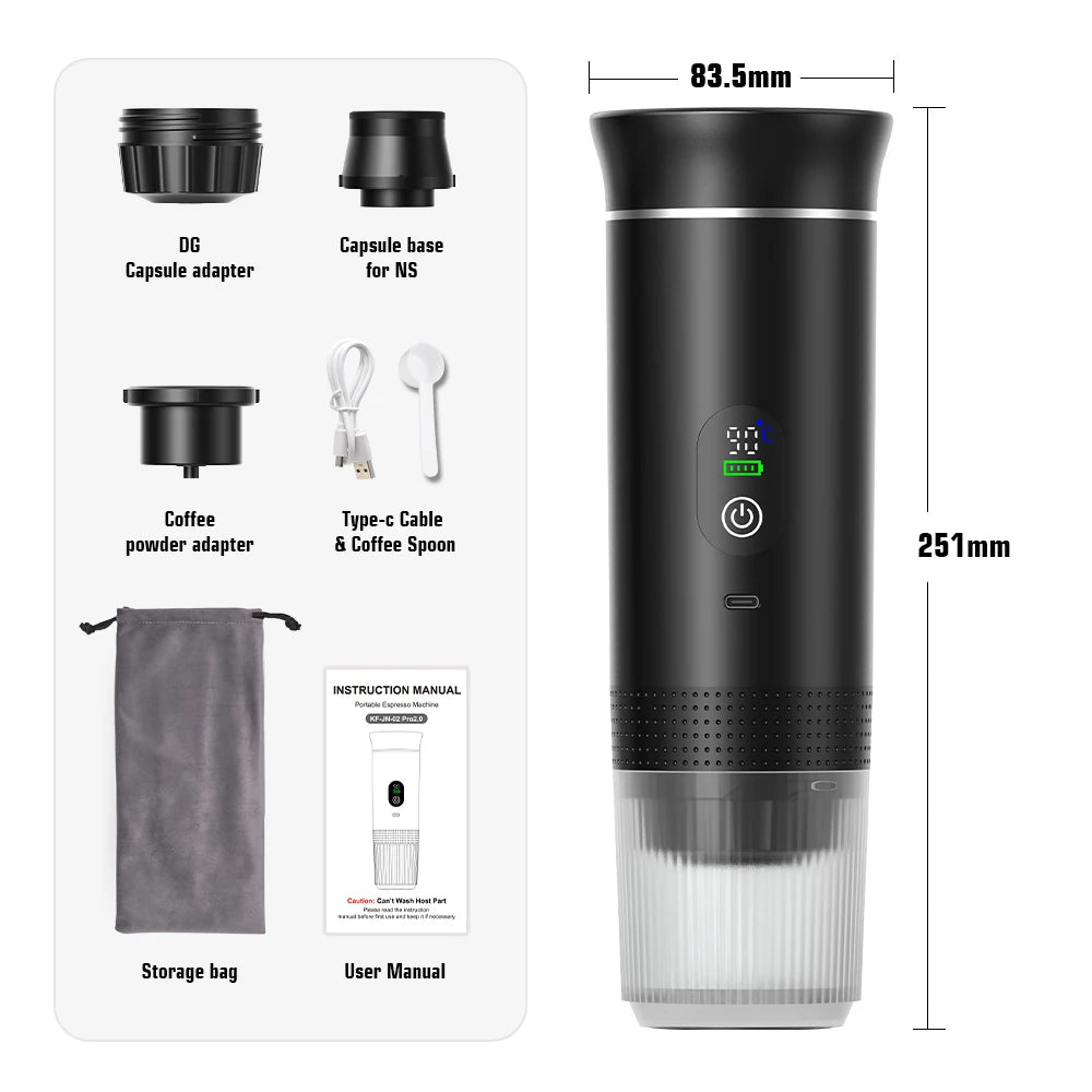 DENOKIN 3-in-1 Portable Espresso Coffee Machine — Capsule, Pod & Ground Coffee | Travel,- Camping & Home