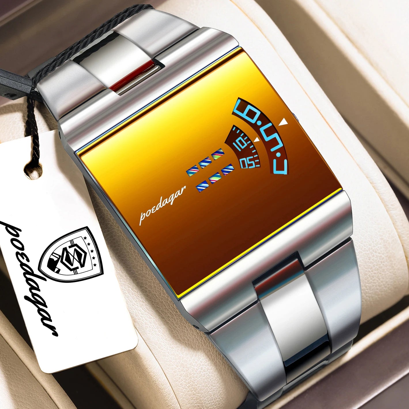 POEDAGAR 857 Men's Rectangular Stainless Steel Quartz Watch