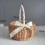 Hand-woven Wicker Wedding Flower Basket with Handle | Pink & White | Small & Large.