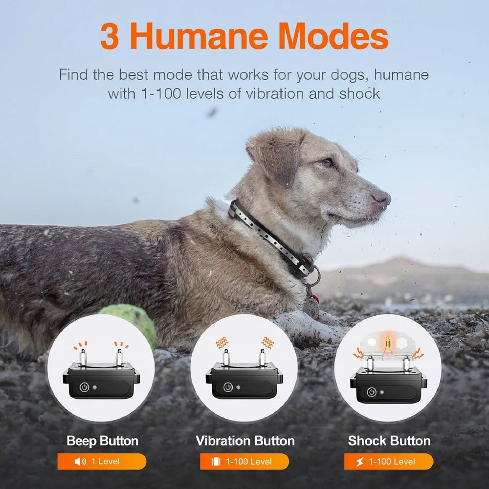 1000M Rechargeable Dog Training Collar – Waterproof Remote Shock Collar with Beep, Vibration & Auto Bark Mode