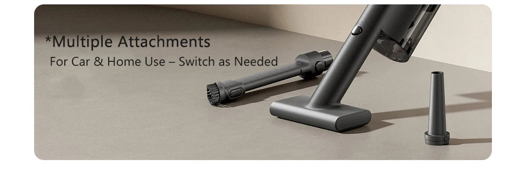 Vacuum cleaner with attachments on a neutral background
