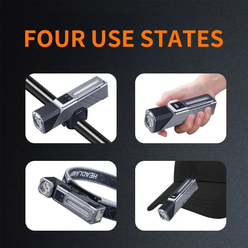 GUIG KH-T130 Multifunctional Rechargeable LED Torch – Digital Display, RGB Side Light, USB-C