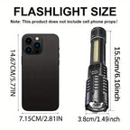 Flashlight size comparison with a smartphone on a white background
