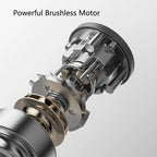 lose-up of a powerful brushless motor with text on a gray background