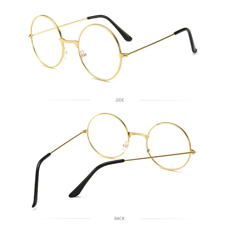 Retro Round Blue Light Blocking Glasses – Silver, Black & Gold