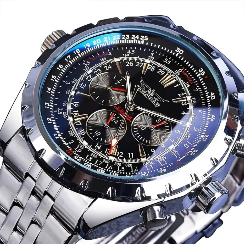 Jaragar Men's Automatic Skeleton Watch – Stainless Steel Mechanical Timepiece