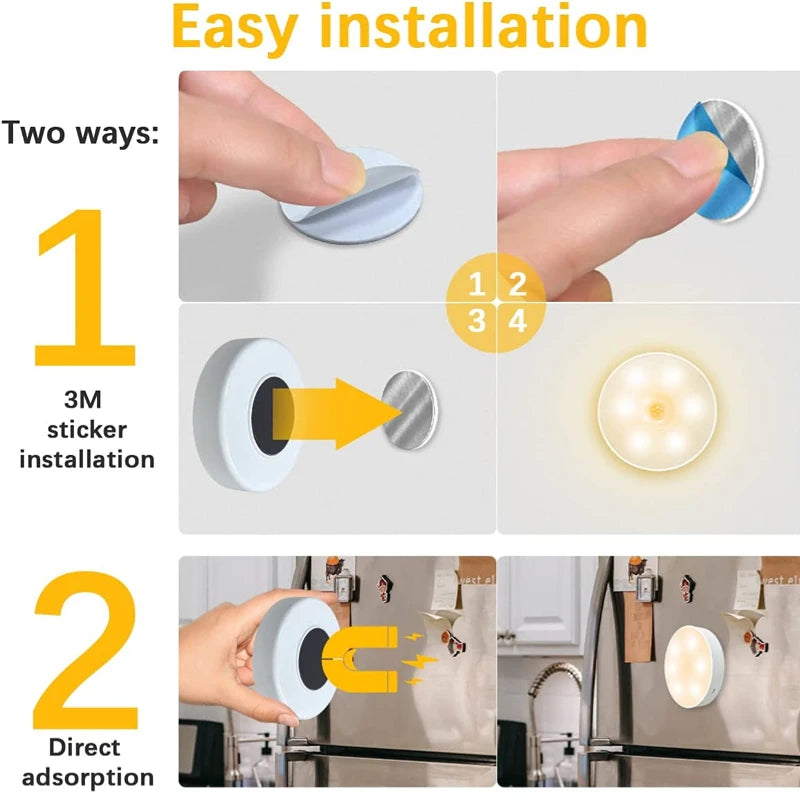 Wireless Motion Sensor Night Light – USB Rechargeable LED Puck Light