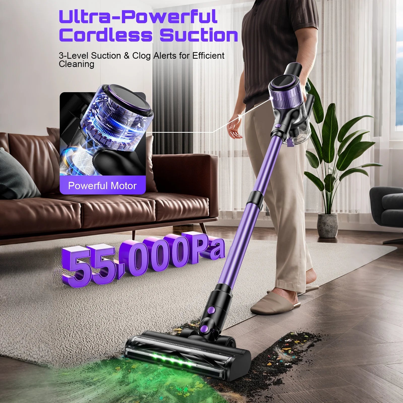 SuXiangVac 10-in-1 Cordless Stick Vacuum Cleaner | 55kPa 500W | HEPA Filter | LED Display | 45 Min Runtime