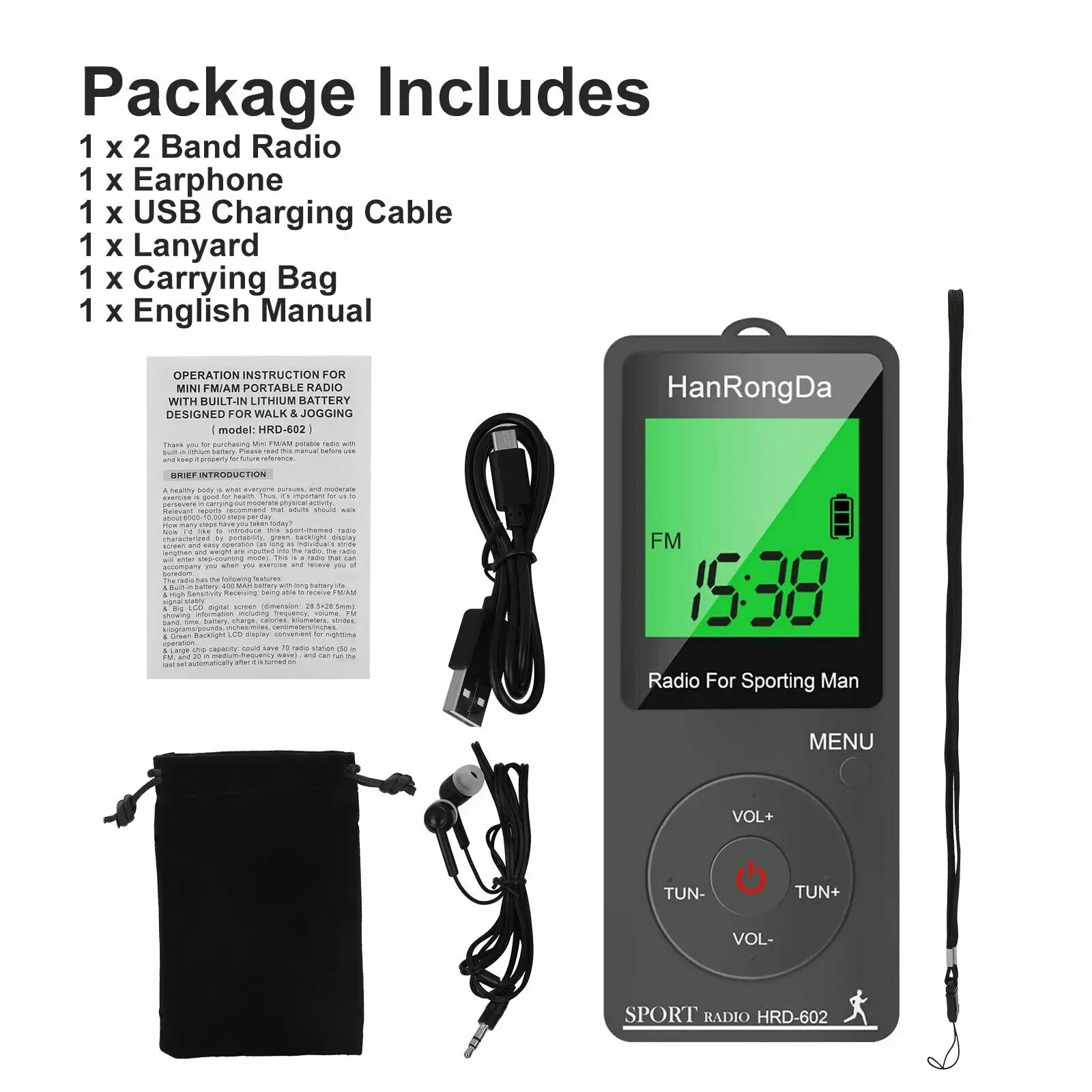Portable AM/FM Mini Sports Radio with Pedometer & LED Display – Pocket Radio for Walking & Running