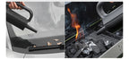 wo images showing a vacuum cleaning car windows and a grill with flames.