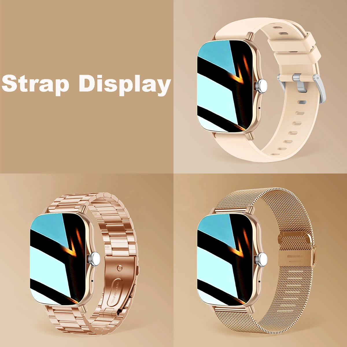 Gold watches with differiate strap displays