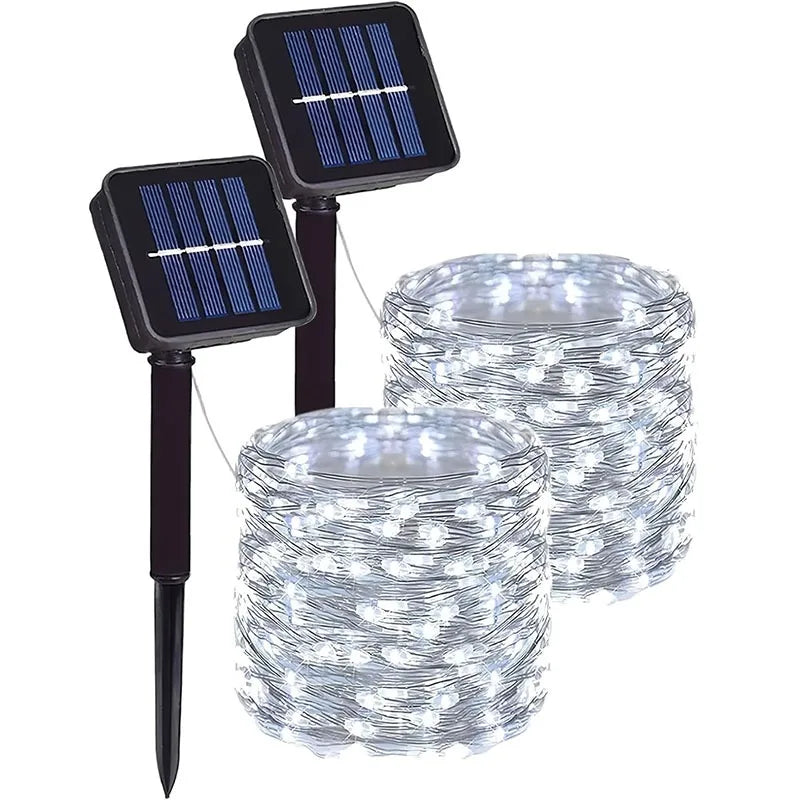 Solar Copper Wire Fairy Lights – IP65 Waterproof, Auto On/Off, 8 Modes