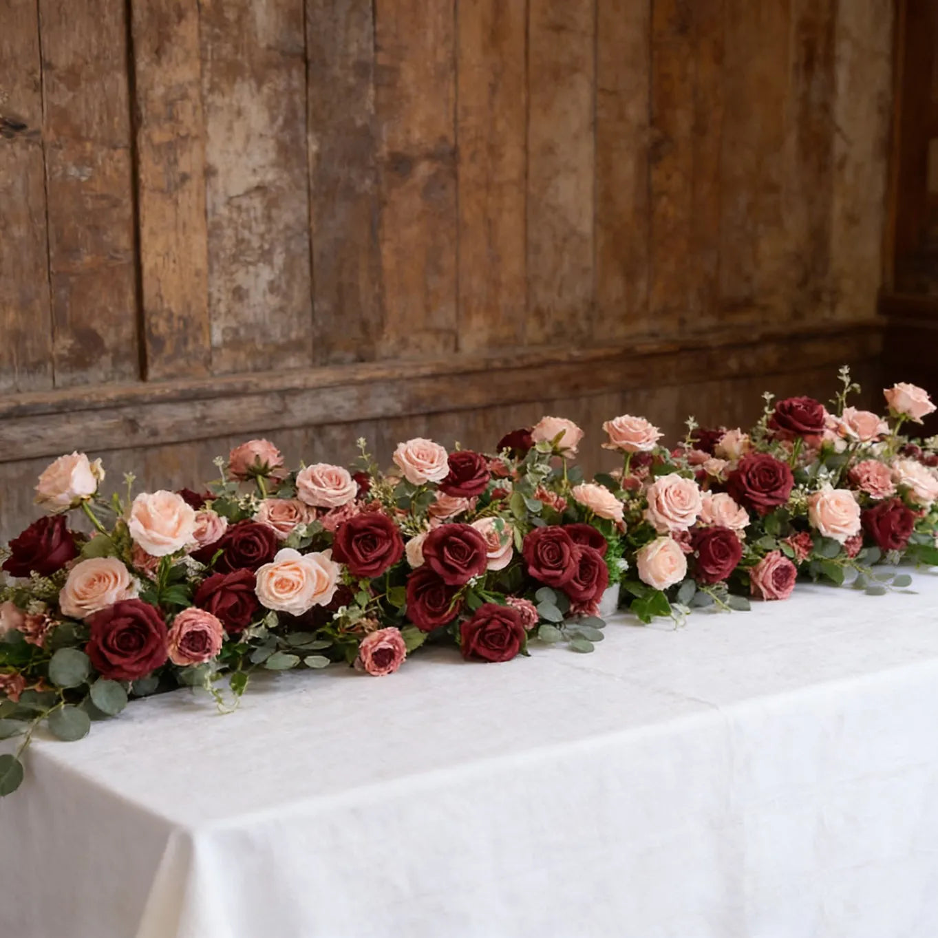 Artificial Red Rose & Green Leaf Flower Ball / Flower Row