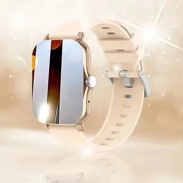 Smartwatch with a beige band on a light background