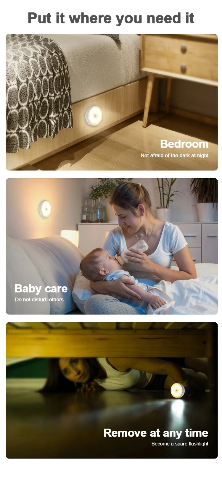 Wireless Motion Sensor Night Light – USB Rechargeable LED Puck Light