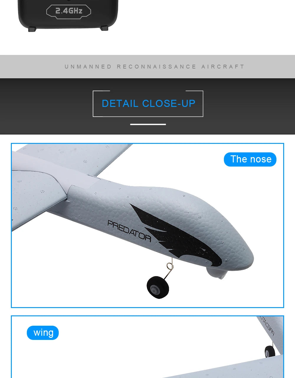Z51 Predator RC Glider | 2.4GHz Foam Plane with LED Lights — Beginner Friendly