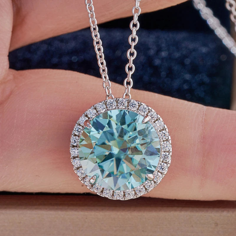 Joyce Jelly S925 Sterling Silver Moissanite Necklace – 5CT 11mm Coloured Gemstone Pendant