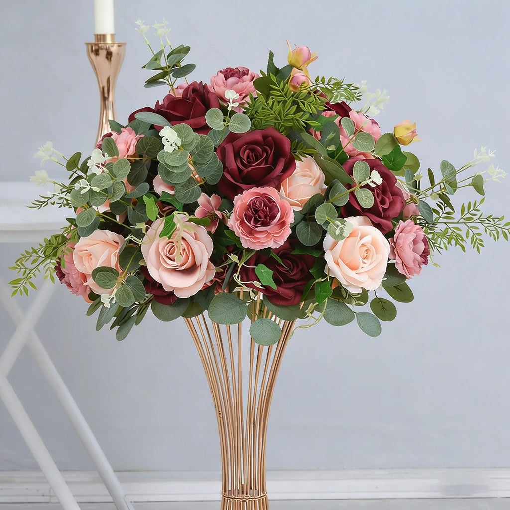 Artificial Red Rose & Green Leaf Flower Ball / Flower Row