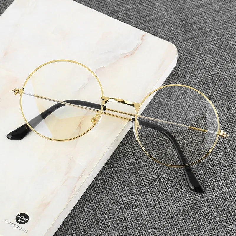 Retro Round Blue Light Blocking Glasses – Silver, Black & Gold