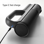 Black electronic device with Type-C fast charge cable on a white background