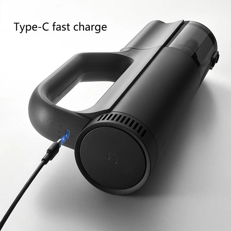 Black electronic device with Type-C fast charge cable on a white background