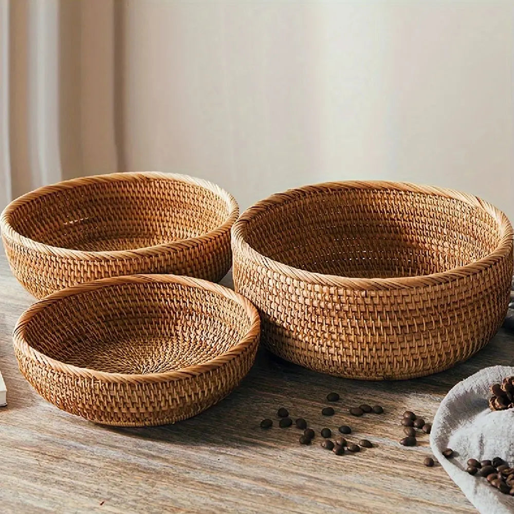 Handwoven Wicker Storage Baskets | Natural Straw Round Baskets | S, M & L