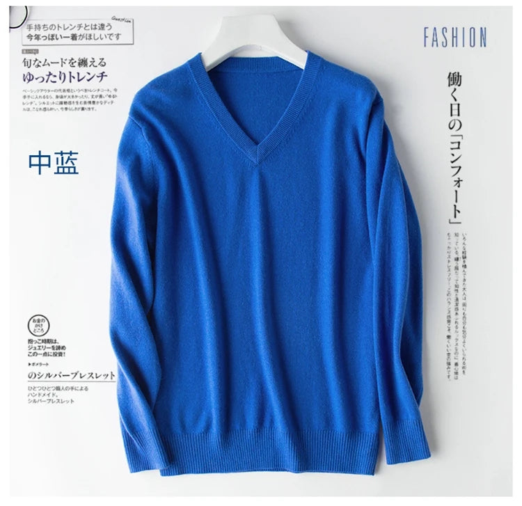 Men's Classic Cashmere Cotton Pullover Sweater – V-Neck & O-Neck