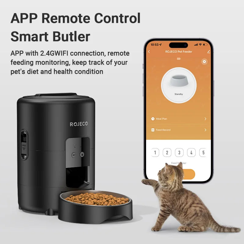 ROJECO 2L Automatic Pet Feeder – Smart Timed Cat & Dog Food Dispenser (Button & WiFi Versions)