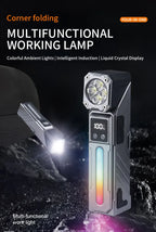 GUIG KH-T130 Multifunctional Rechargeable LED Torch – Digital Display, RGB Side Light, USB-C