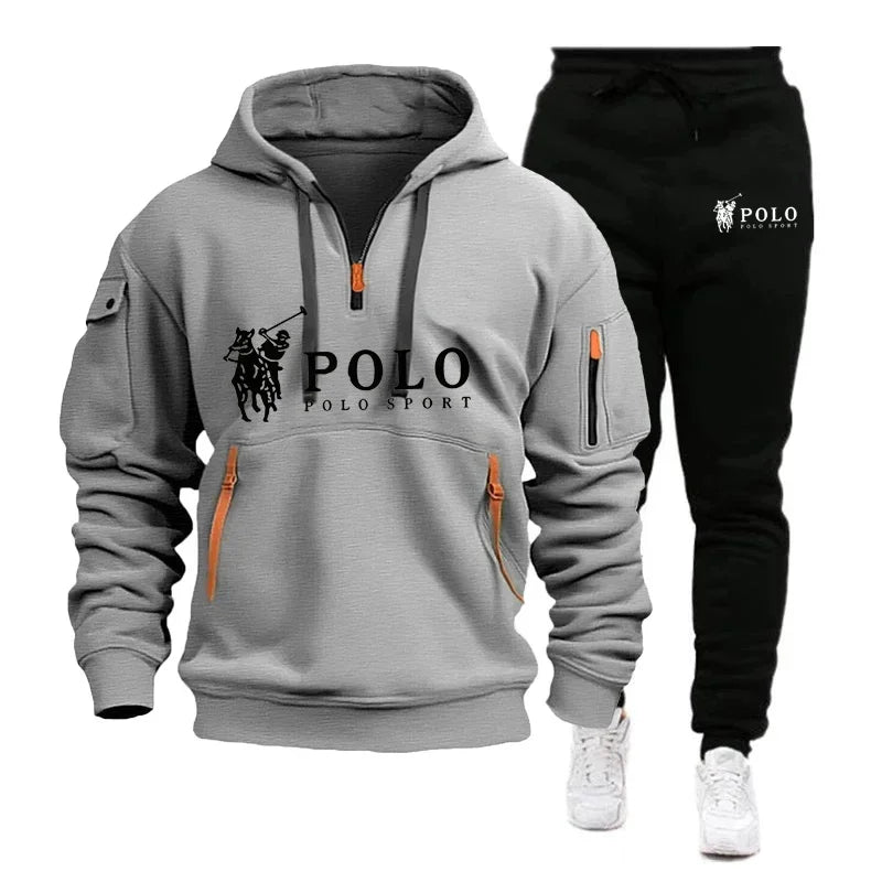 Autumn and Winter 2026 New Men's Casual Set, a Fashionable Outdoor Hiking Windproof and Warm Men's Hoodie and Pants 2-piece Set