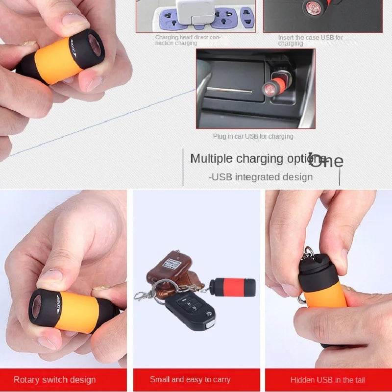 LED Micro Pocket Keychain Flashlight – USB Rechargeable & Waterproof | Black, Yellow, Red-
