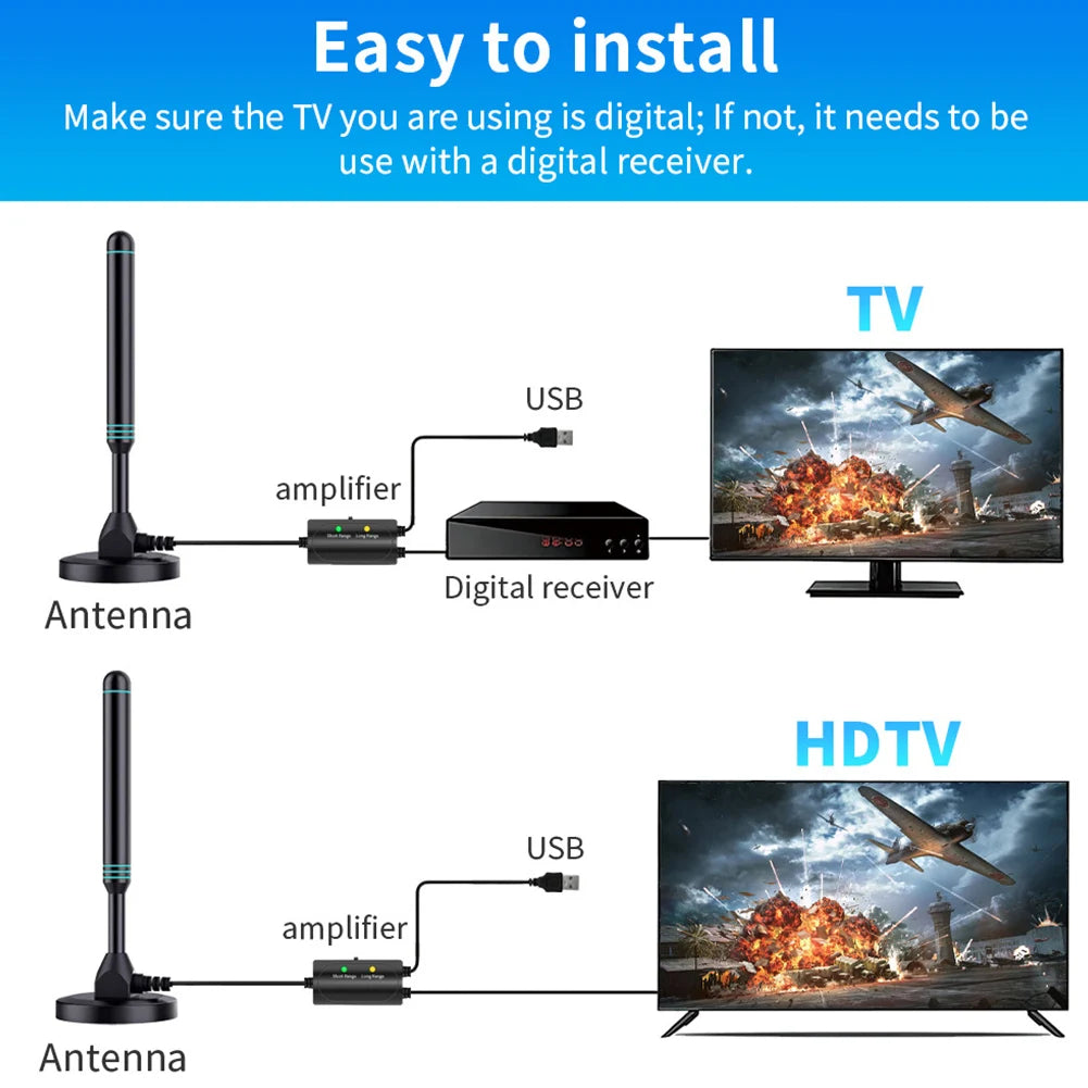 4K HD TV Antenna 500 Mile Long-Range Amplified Digital Antenna DVB-T2 Indoor Outdoor