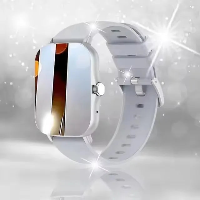 Smartwatch with a reflective screen on a white background