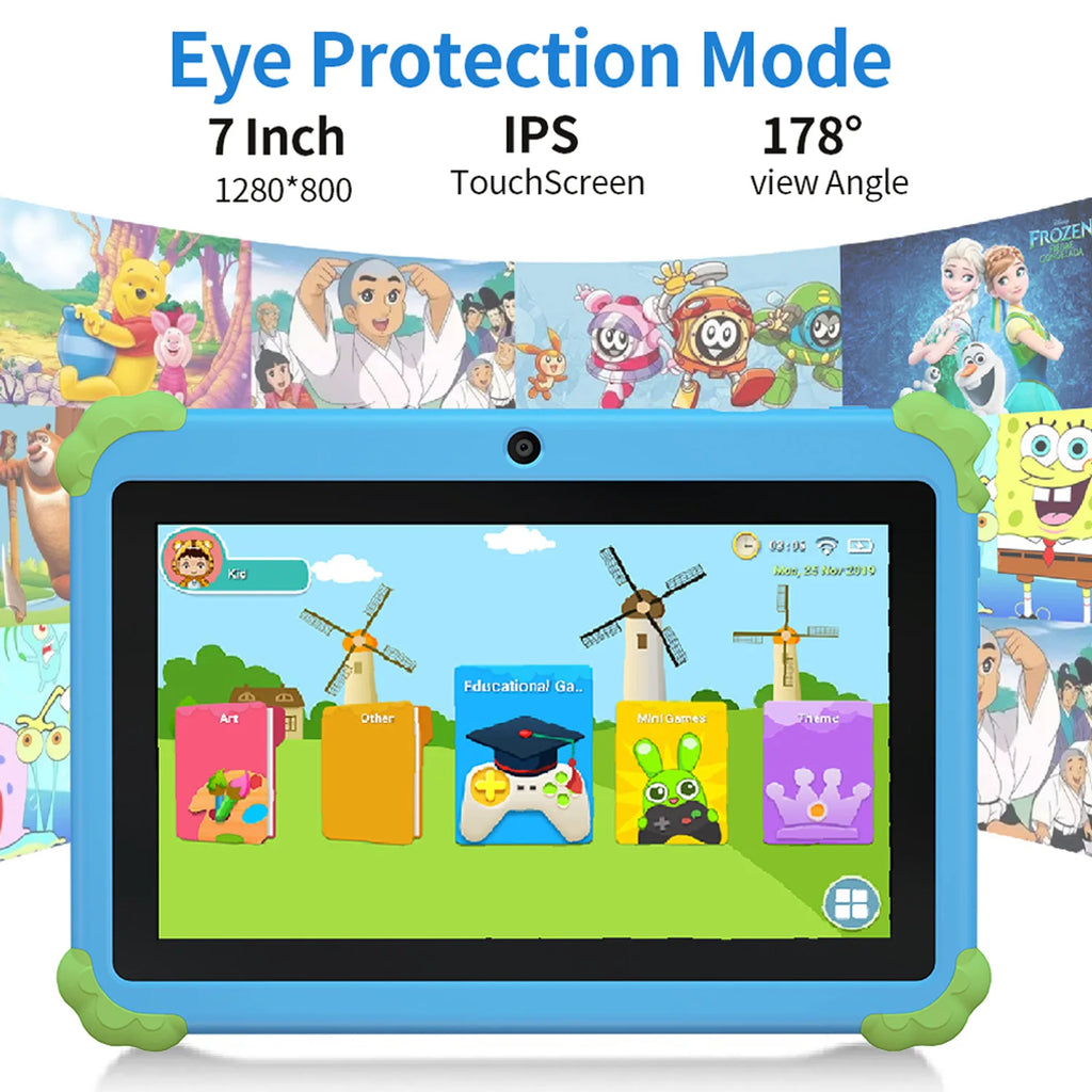 BDF 7-Inch Kids Android 13 Tablet — 4GB RAM, 64GB Storage, Dual Camera, WiFi & Bluetooth | Pink & Blue