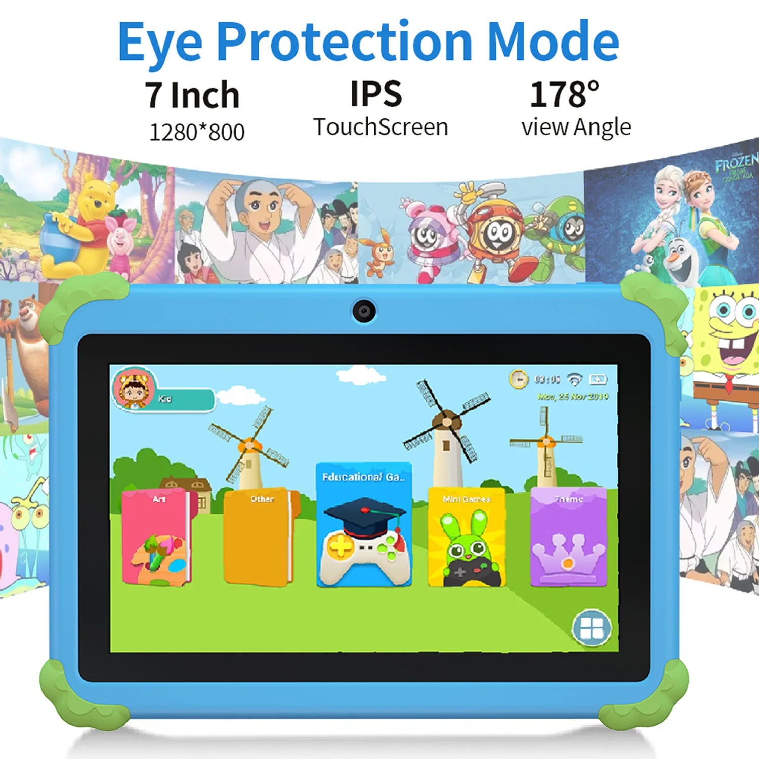 BDF 7-Inch Kids Android 13 Tablet — 4GB RAM, 64GB Storage, Dual Camera, WiFi & Bluetooth | Pink & Blue