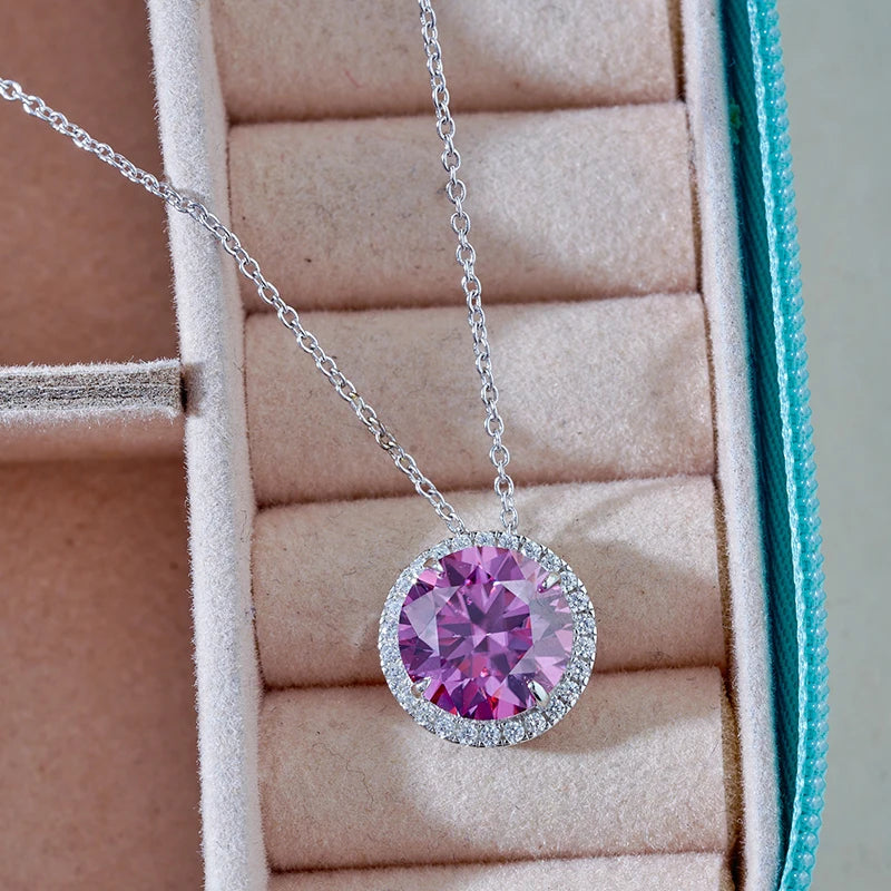 Joyce Jelly S925 Sterling Silver Moissanite Necklace – 5CT 11mm Coloured Gemstone Pendant