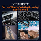 Multifunctional tool with various attachments on a dark background