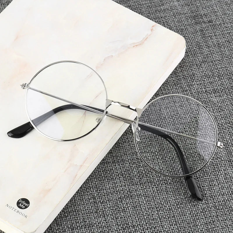 Retro Round Blue Light Blocking Glasses – Silver, Black & Gold