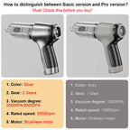 Comparison chart of Basic and Pro versions of a handheld vacuum cleaner with specifications listed.