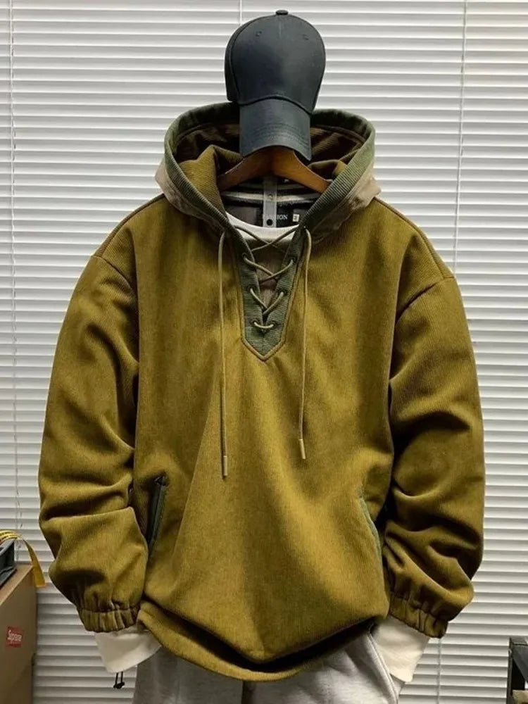 Men's Retro Solid Colour Hoodie — Casual Fleece Pullover (L–4XL)