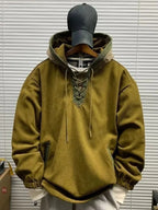 Men's Retro Solid Colour Hoodie — Casual Fleece Pullover (L–4XL)