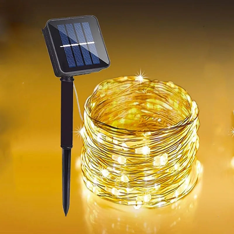 Solar Copper Wire Fairy Lights – IP65 Waterproof, Auto On/Off, 8 Modes