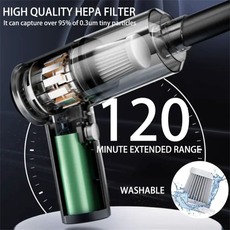 High-quality HEPA filter with extended range and washable feature on a dark background