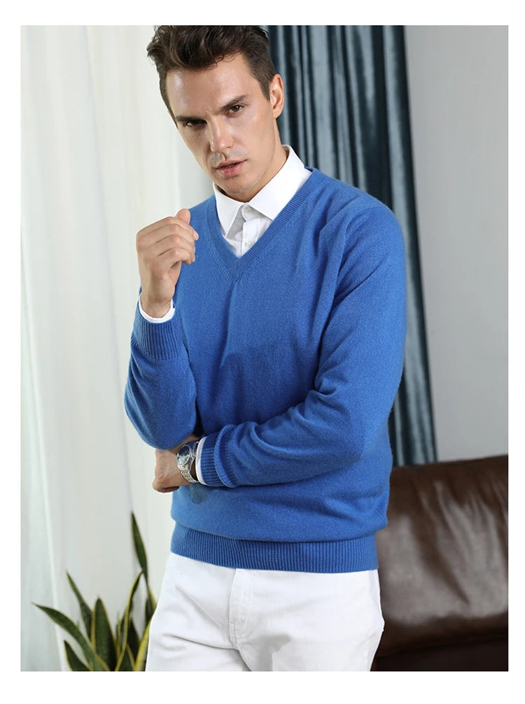 Men's Classic Cashmere Cotton Pullover Sweater – V-Neck & O-Neck