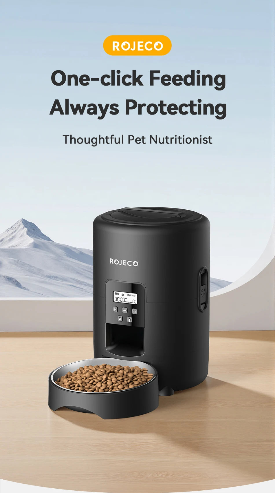 ROJECO 2L Automatic Pet Feeder – Smart Timed Cat & Dog Food Dispenser (Button & WiFi Versions)